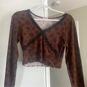 brown Ardene flower lace crop top
